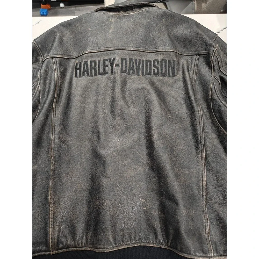 Harley Davidson Men’s 3XL Distressed Leather Motorcycle Jacket Brown Black Heavy